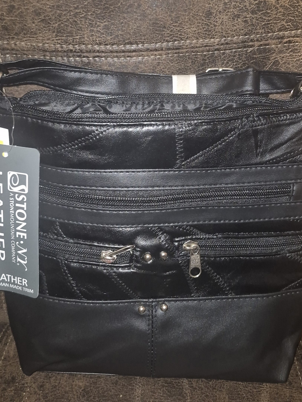Stone Mtn Black Leather Crossbody Bag